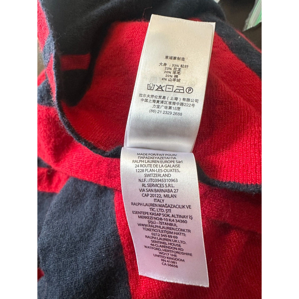 Lauren Ralph Lauren Intarsia Knit Two Tone Poncho Navy Blue Red Toggle Sz L/XL - Picture 15 of 16